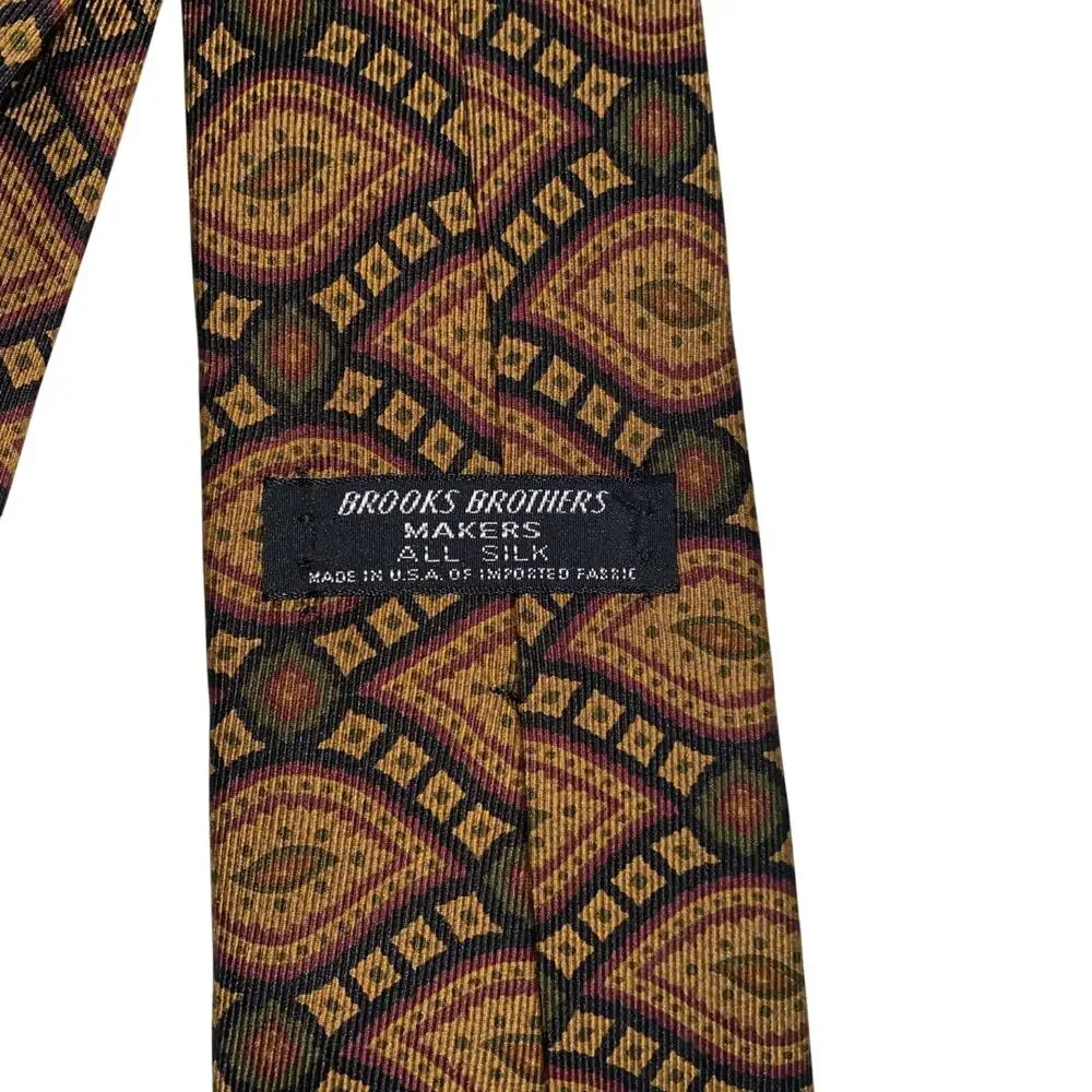 Brooks Brothers Makers Mens Tie Black With Brown Pattern Silk USA